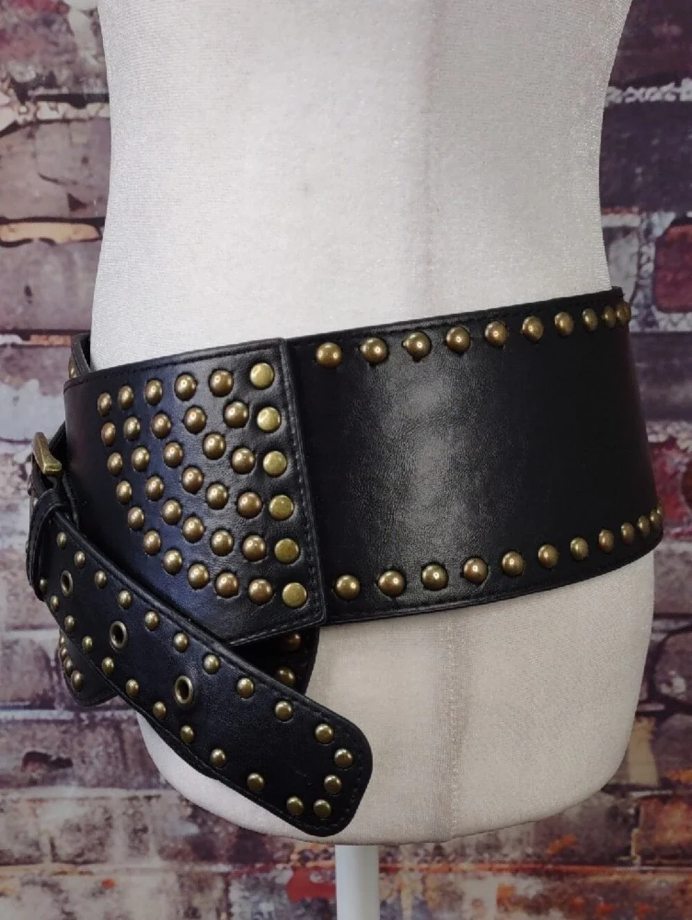 Black Faux Leather Studded Belt